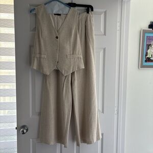 Elegant Cream Women's Pants & Vest Set